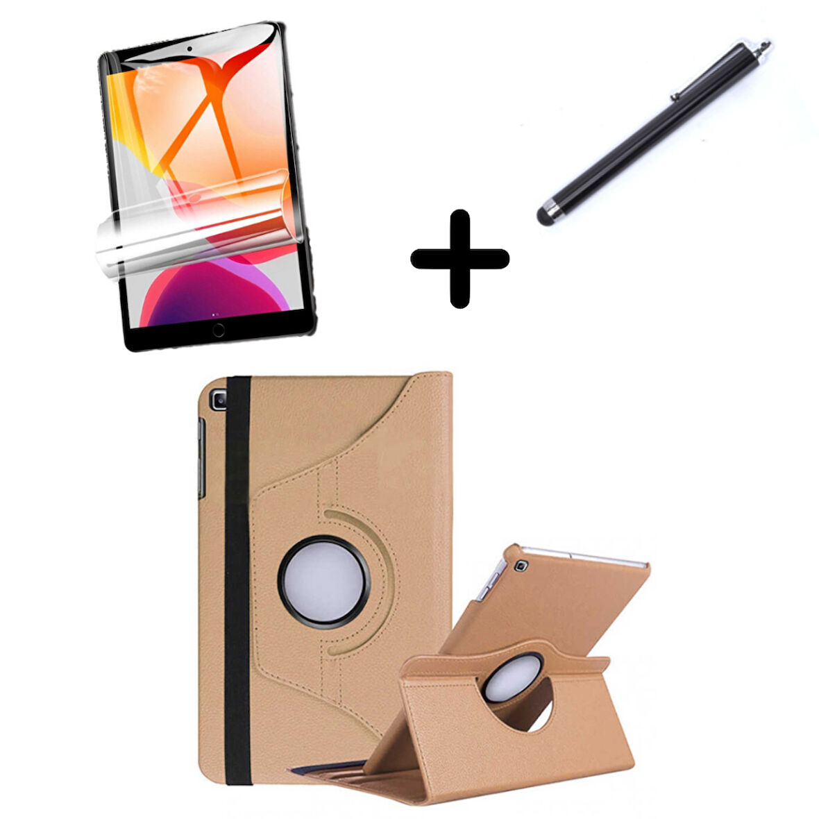 Samsung Galaxy Tab A7 10.4 T500 T505 T507 Kılıf Dönen Tablet Kilifi Ekran Koruyucu+Kalem