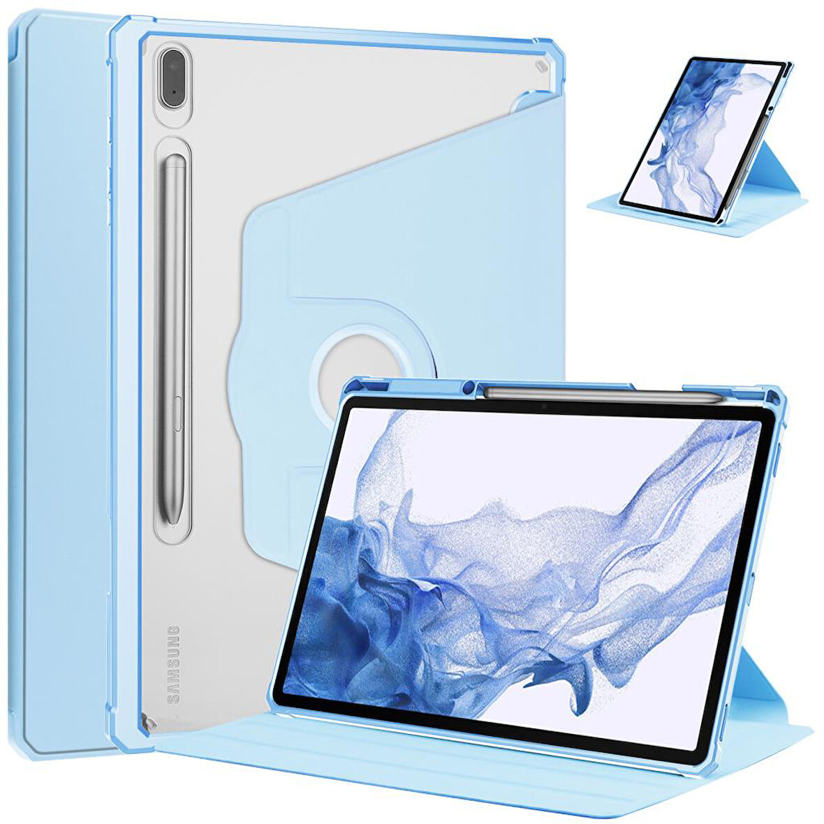 Samsung Galaxy Tab S8 Plus SM-X800 Kılıf Termik Kalem Bölmeli Dönebilen Standlı Kılıf