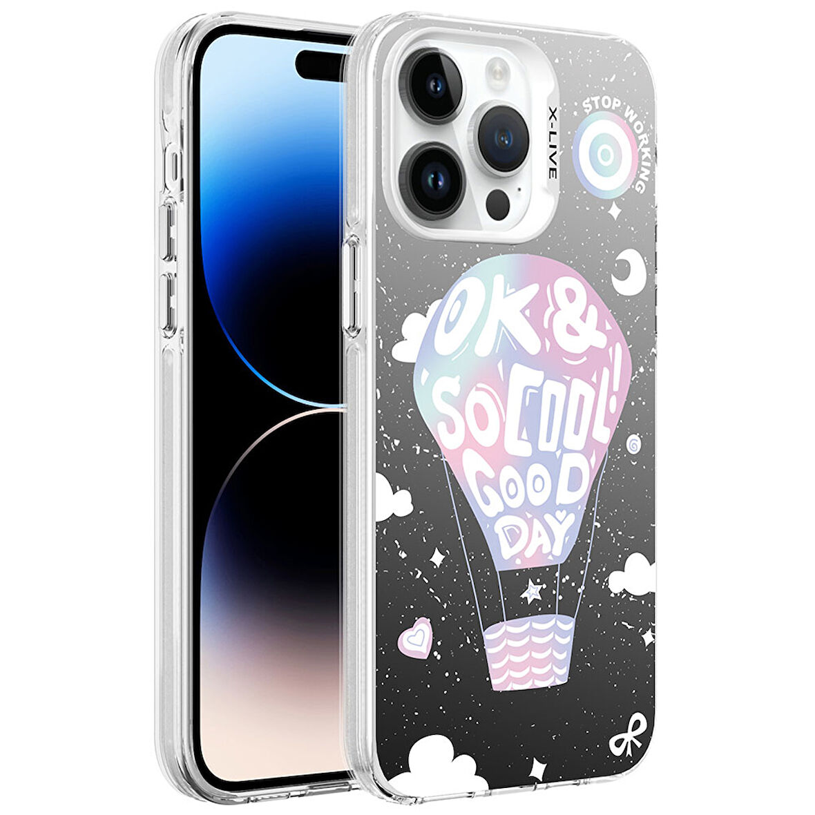 Apple iPhone 14 Pro Kılıf Desenli Silver Sert Kapak