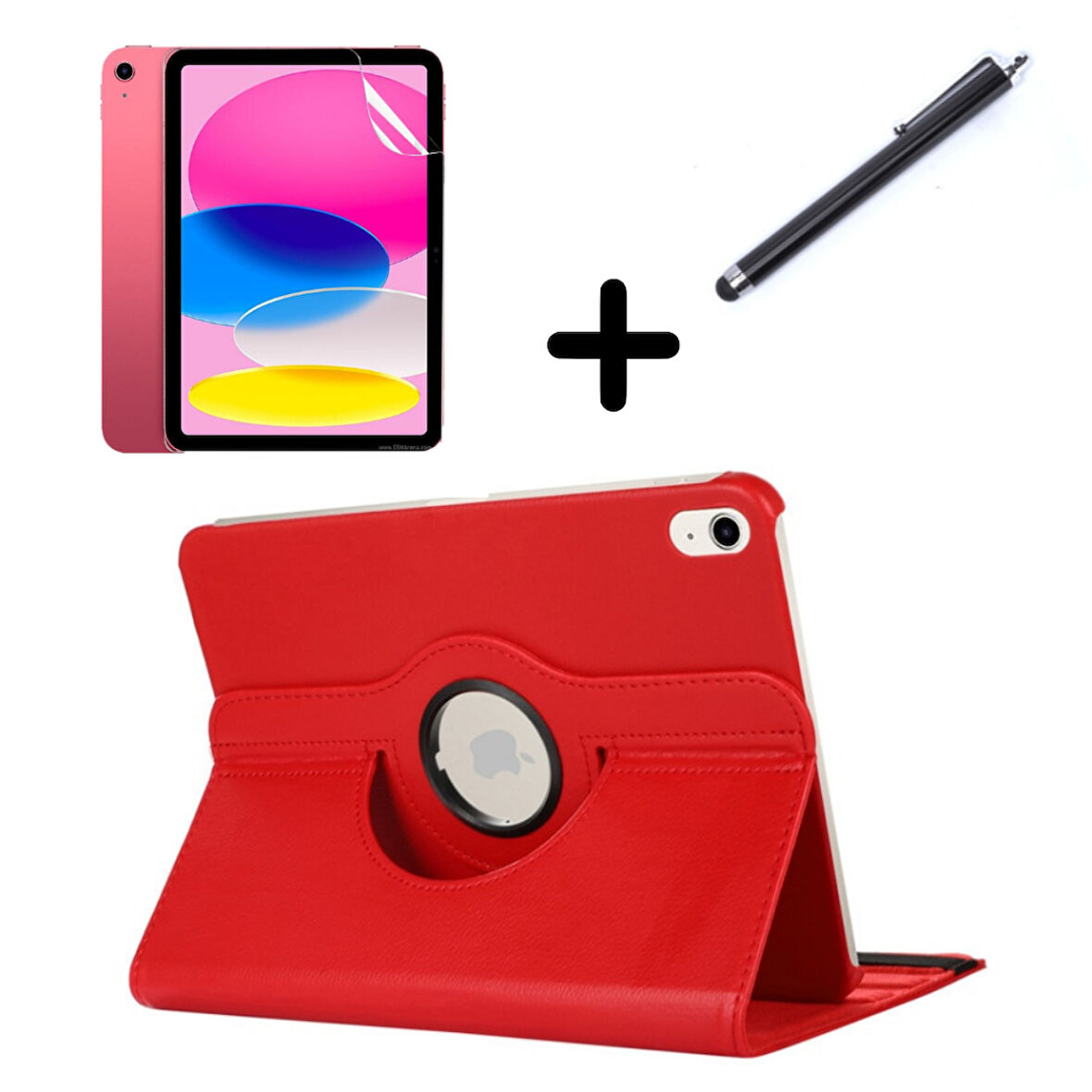 Apple iPad 2 iPad 3 iPad 4 Kılıf Dönen Tablet Kilifi Ekran Koruyucu+Kalem