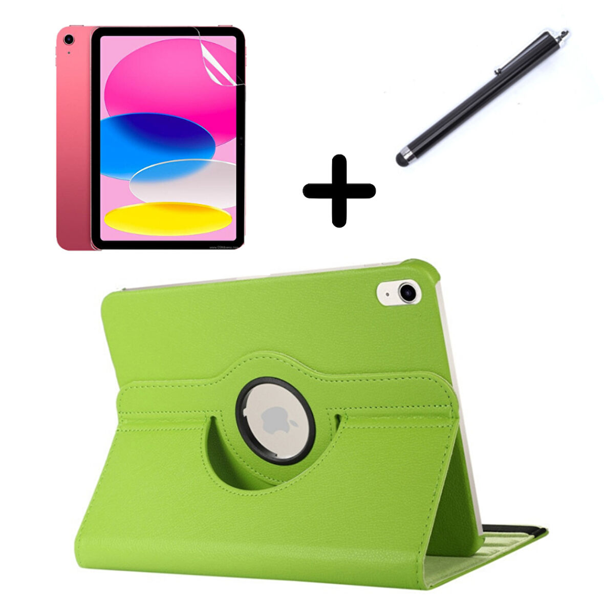 Apple iPad 2 iPad 3 iPad 4 Kılıf Dönen Tablet Kilifi Ekran Koruyucu+Kalem