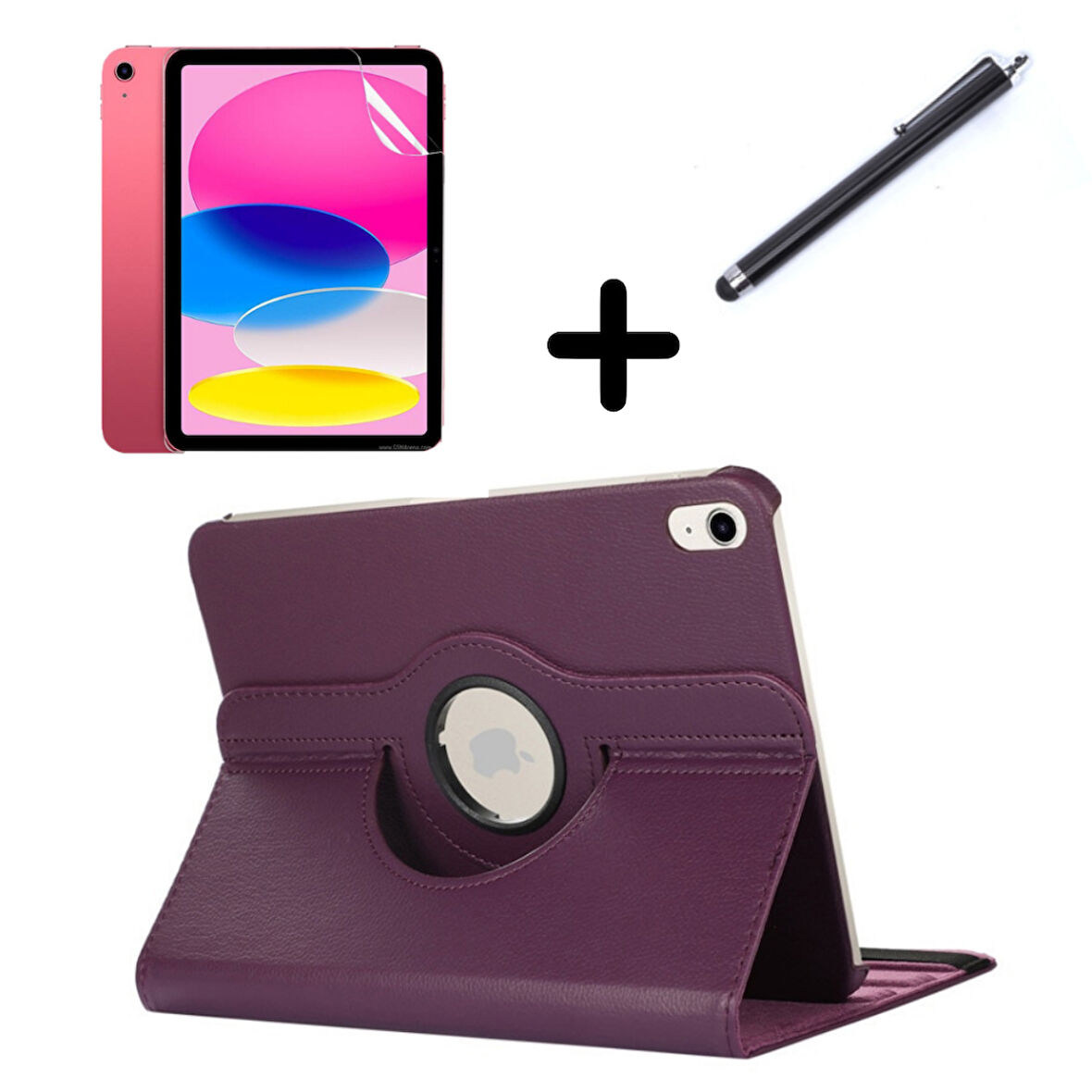 Apple iPad Mini 1 Mini 2 Mini 3 Kılıf Dönen Tablet Kilifi Ekran Koruyucu+Kalem