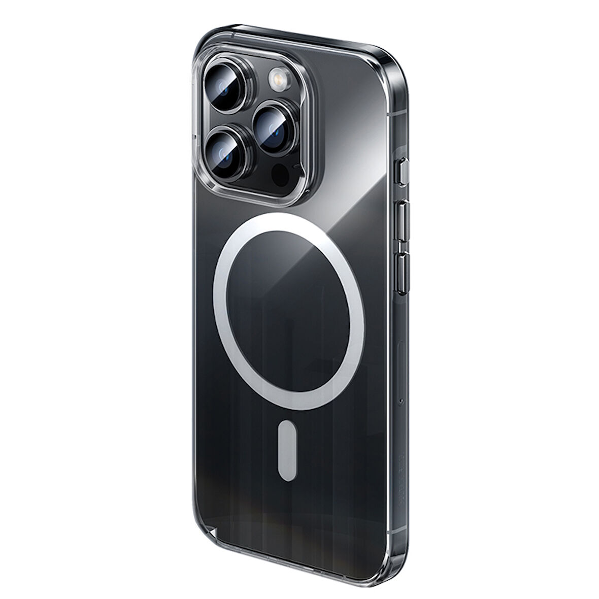 Apple iPhone 15 Pro Max için Magsafe ile uyumlu Kılıf Sert PC Şeffaf Kapak Embos