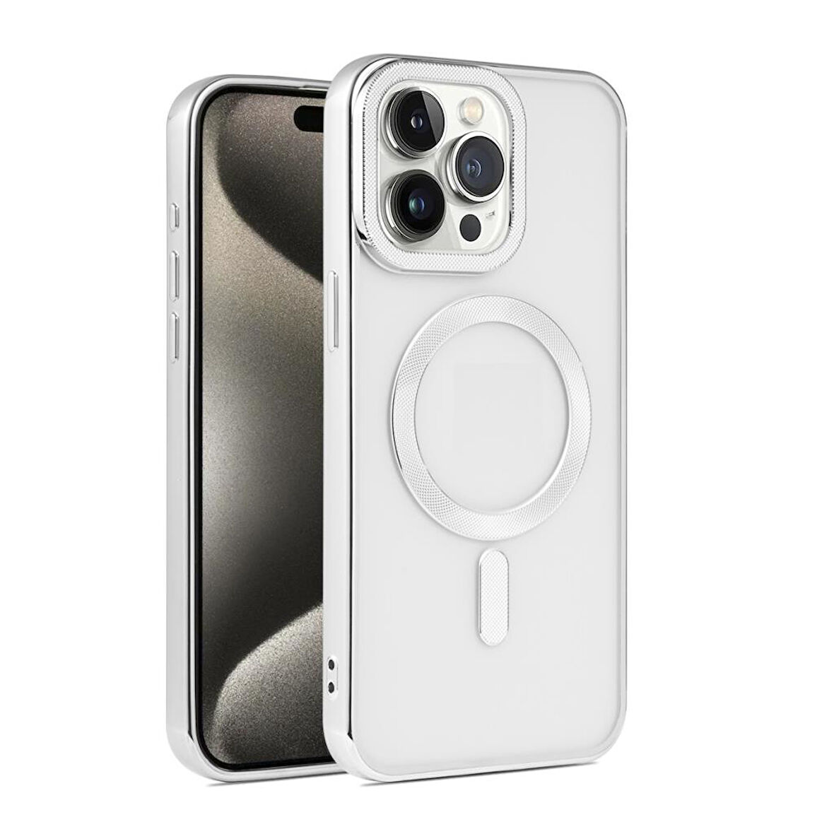 Apple iPhone 15 Pro Max Kılıf Pütür Dizayn Magsafe Şeffaf KRNS Case