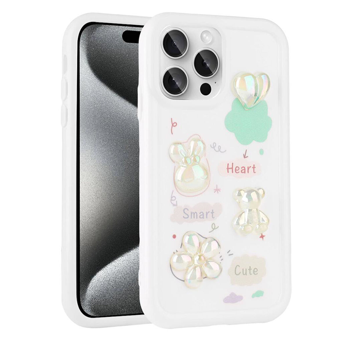 Apple iPhone 15 Pro Max Kılıf Kabartma Figürlü Parlak Toys Silikon Kapak