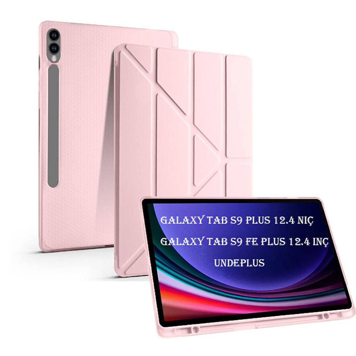 Samsung Galaxy Tab S9 FE Plus/S10 Plus Kılıf Kalem Bölmeli Trifolding Case X610 X616 X820 X826 X828 