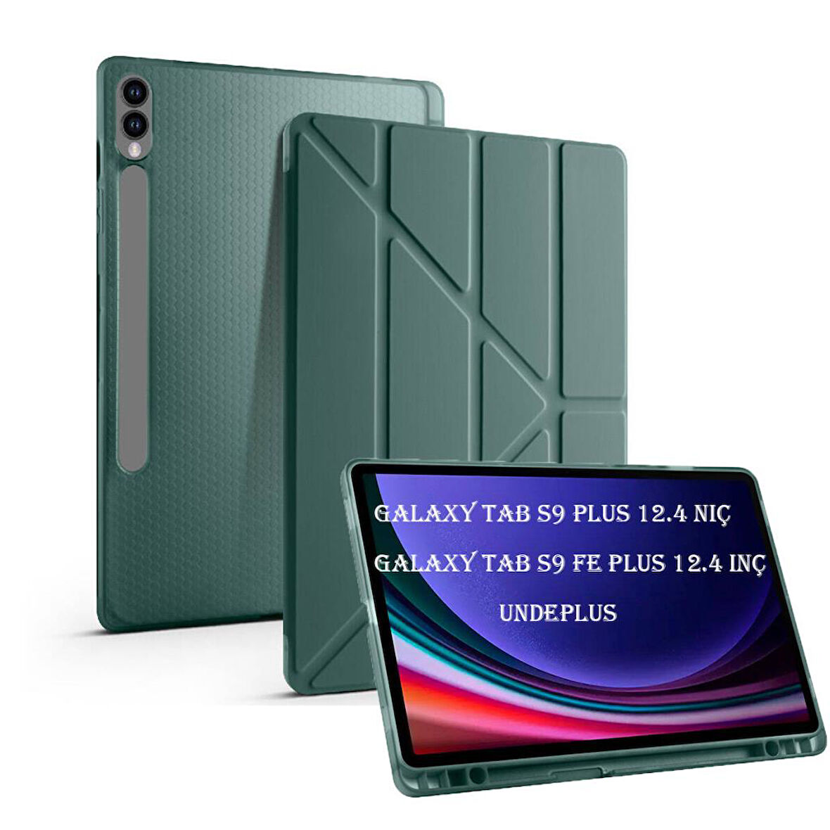 Samsung Galaxy Tab S9 FE Plus/S10 Plus Kılıf Kalem Bölmeli Trifolding Case X610 X616 X820 X826 X828 