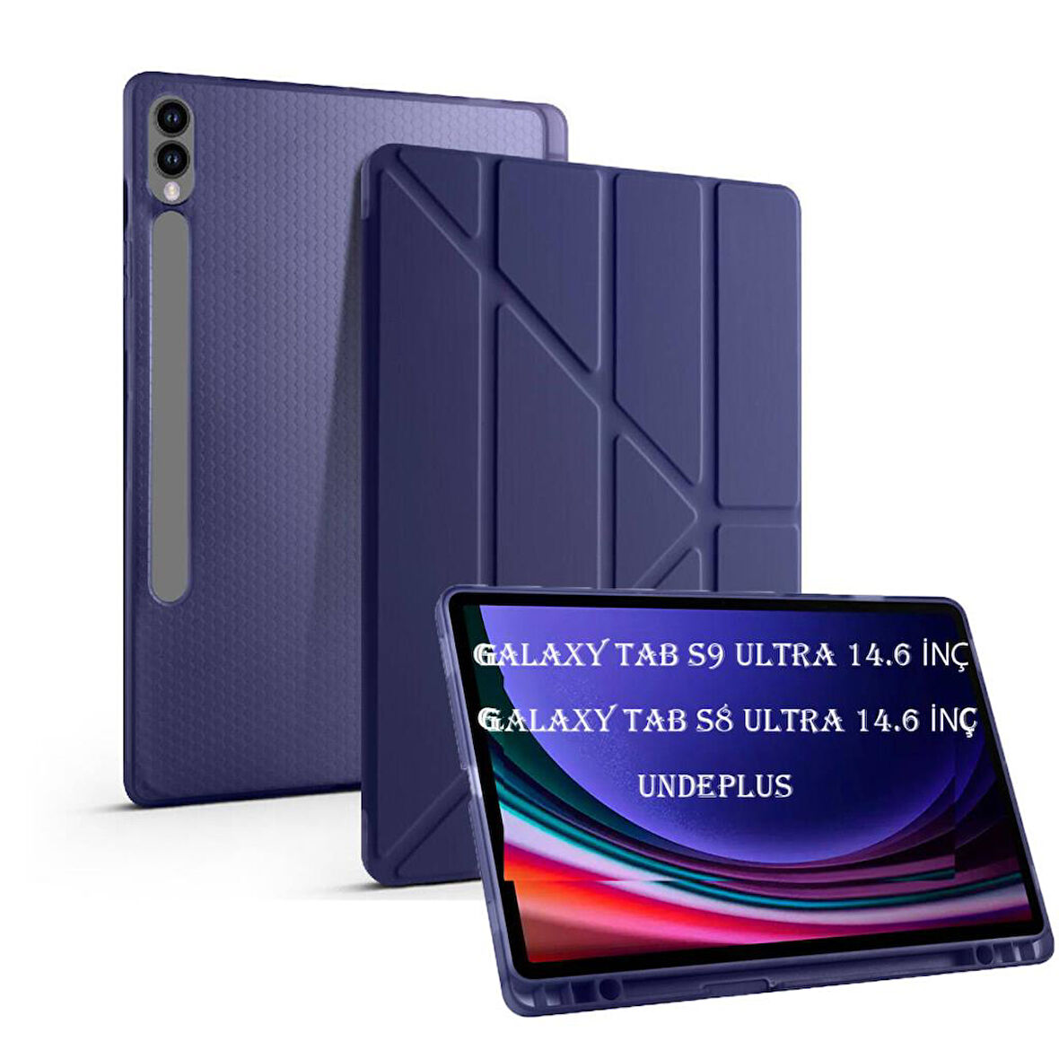 Samsung Galaxy Tab S8 Ultra/S9 Ultra/S10 Ultra Kılıf Kalem Bölmeli Trifolding Case X900 X910 X920