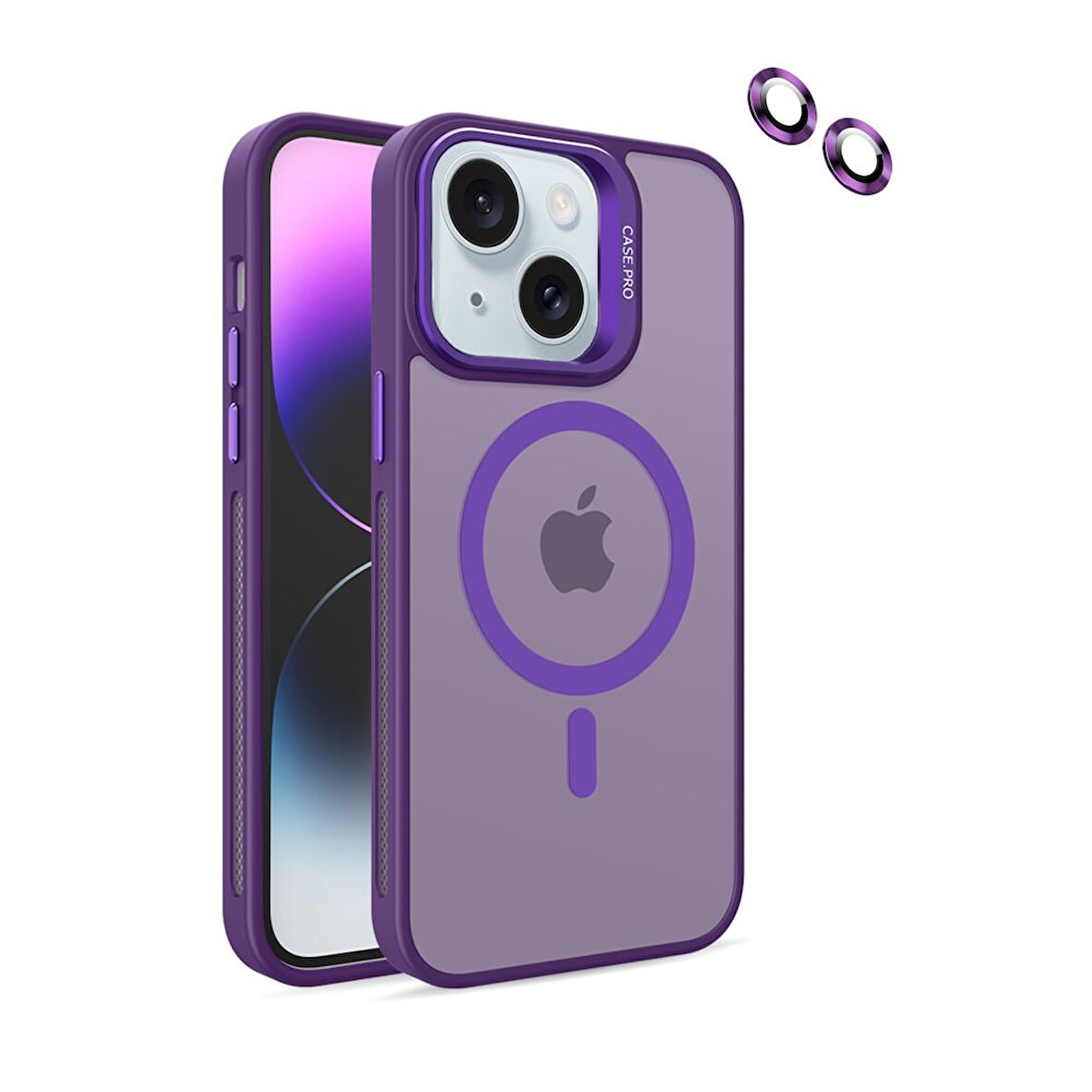 Apple iPhone 15 Plus Kılıf Magsafe Standlı + Klon Kamera Lensli Kapak