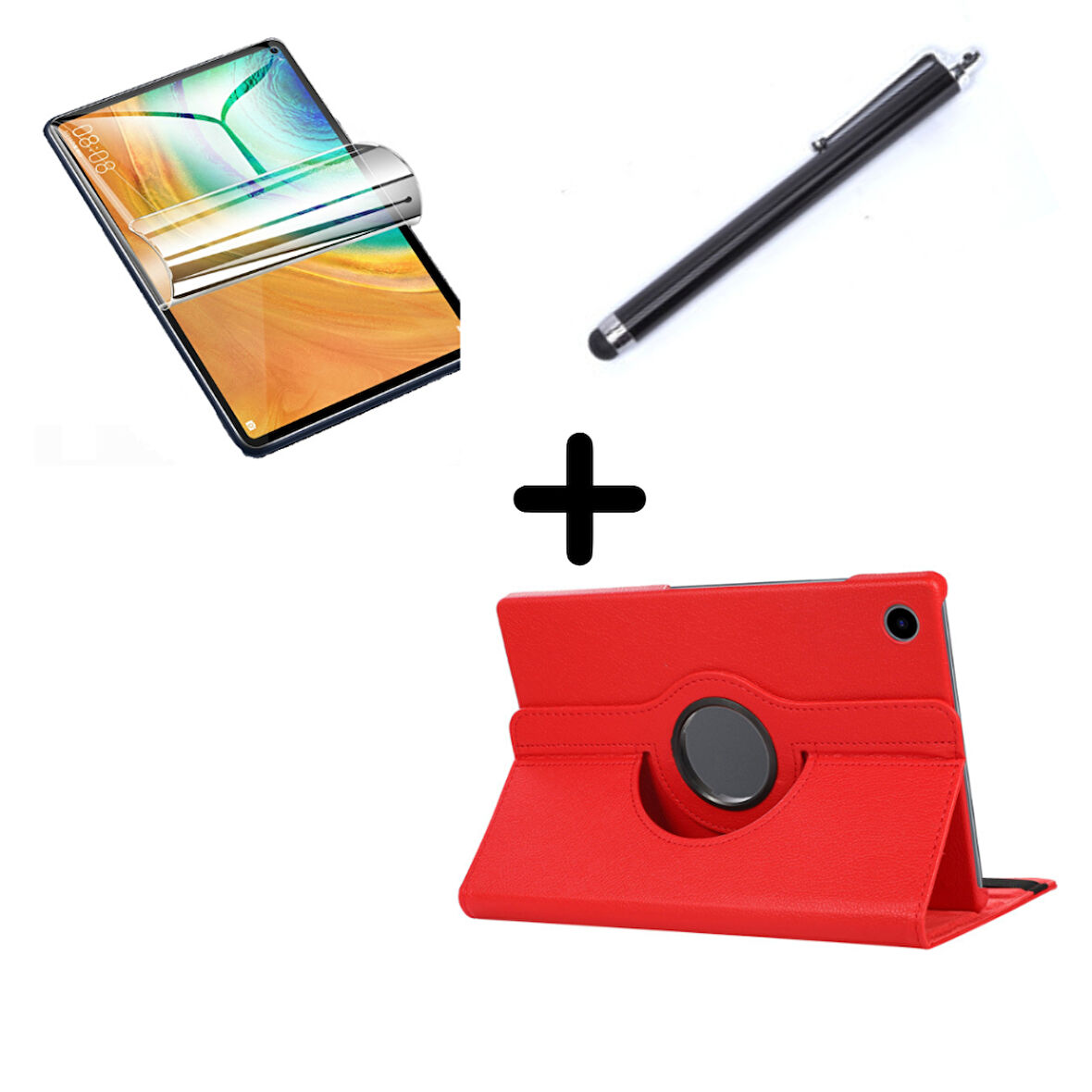 Lenovo Tab M10 3. Nesil TB-328FU T610 Kılıf Dönen Tablet Kilifi Ekran Koruyucu+Kalem
