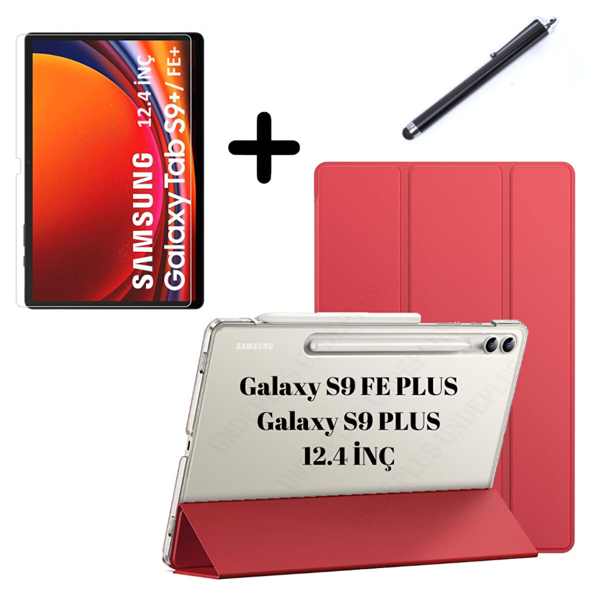 Samsung Galaxy Tab S9 FE Plus/S10 Plus/S9 Plus Kılıf SET PU Deri Smart Tablet Kilifi Ekran Koruyucu + Kalem