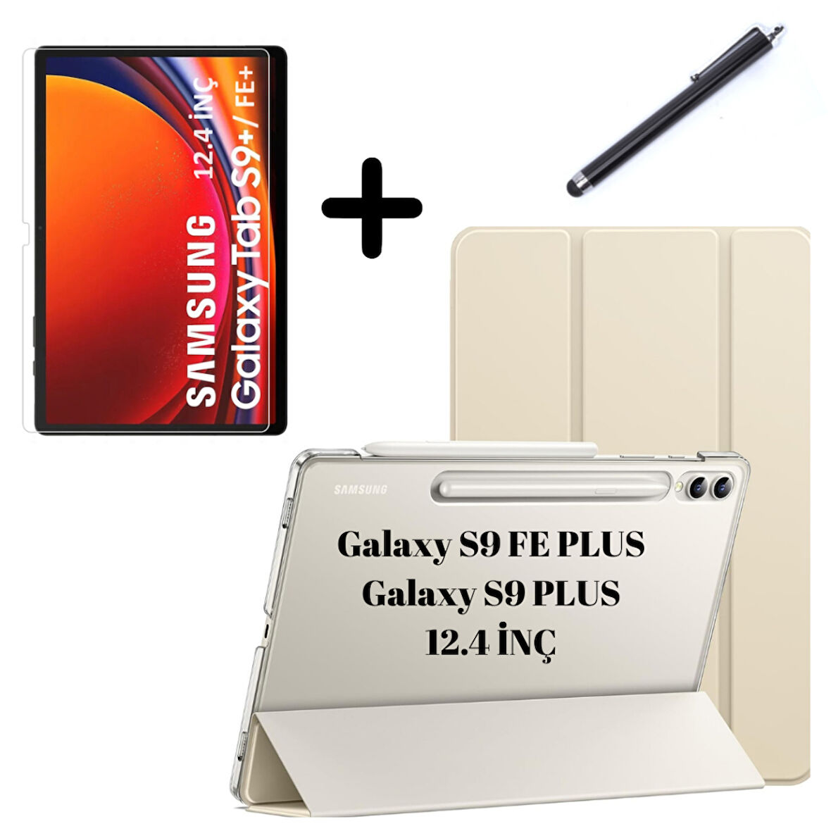 Samsung Galaxy Tab S9 FE Plus/S10 Plus/S9 Plus Kılıf SET PU Deri Smart Tablet Kilifi Ekran Koruyucu + Kalem