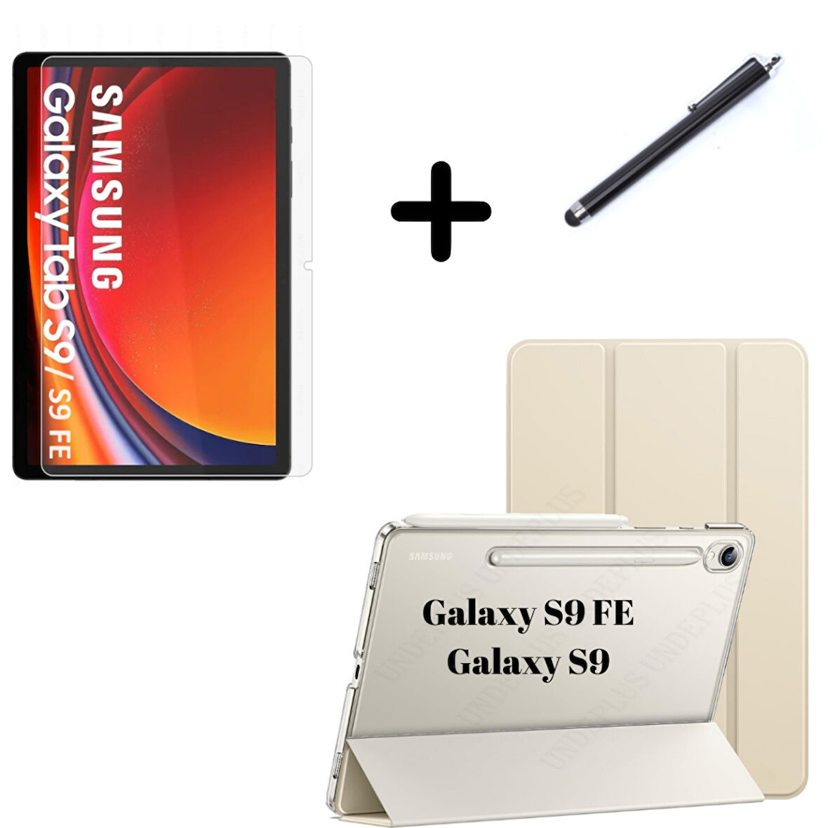 Samsung Galaxy Tab S9 FE / S9 Kılıf SET PU Deri Smart Tablet Kilifi Ekran Koruyucu + Kalem