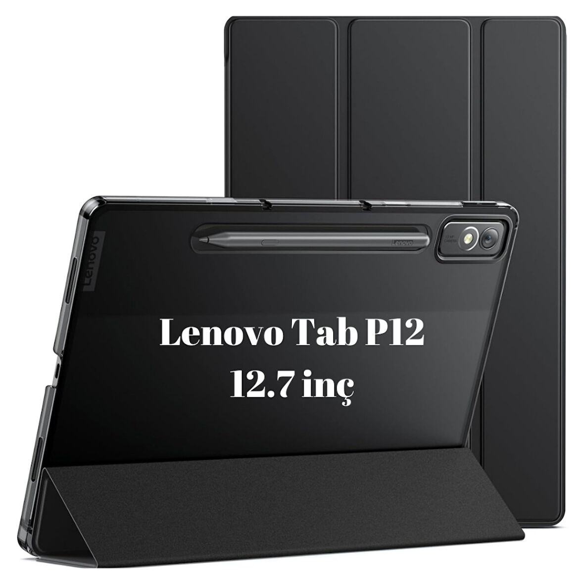 Lenovo Tab P12 12.7inç TB370FU Kalem Bölmeli Kılıf PU Deri Smart Standlı Case