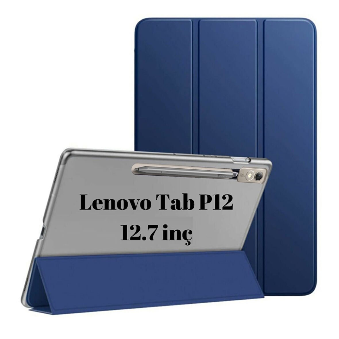 Lenovo Tab P12 12.7inç TB370FU Kalem Bölmeli Kılıf PU Deri Smart Standlı Case