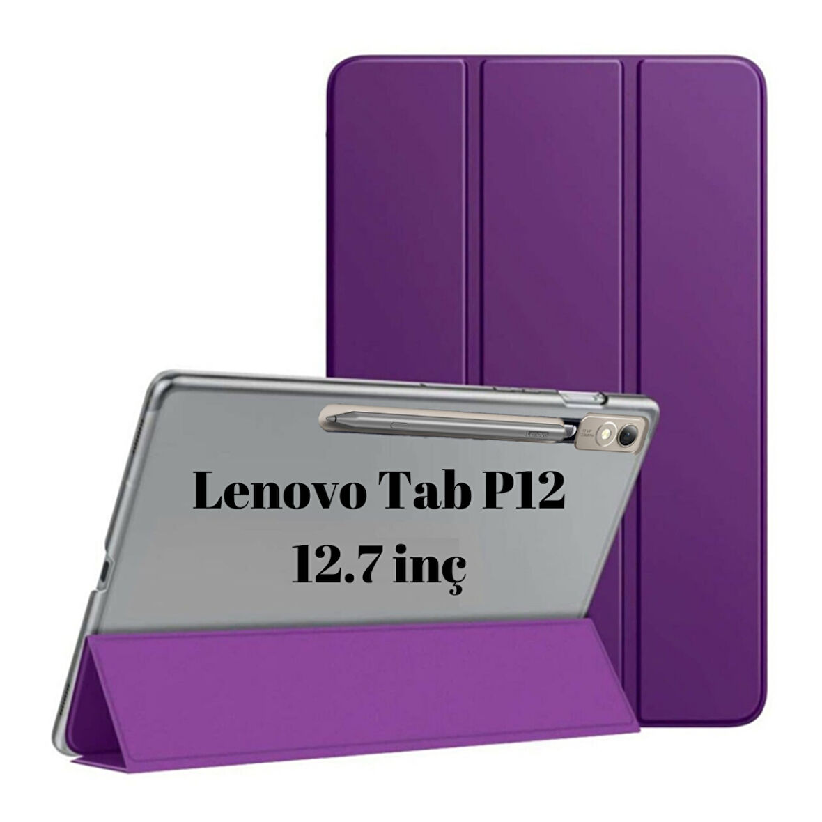 Lenovo Tab P12 12.7inç TB370FU Kalem Bölmeli Kılıf PU Deri Smart Standlı Case