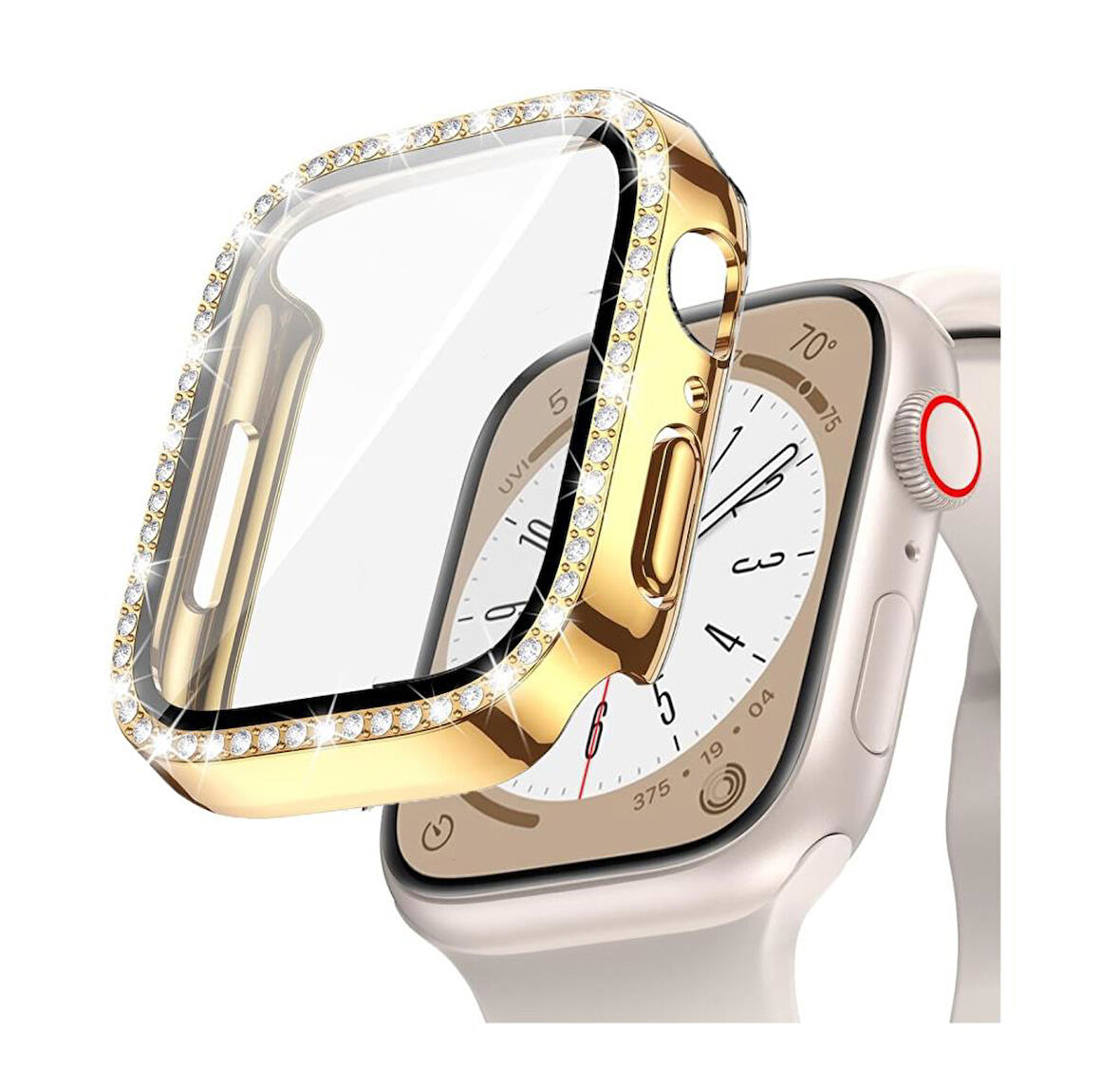 Apple Watch 38mm Ekran Koruyuculu Tek Sıra Kenar Taşlı Sert PC Kasa Koruyucu