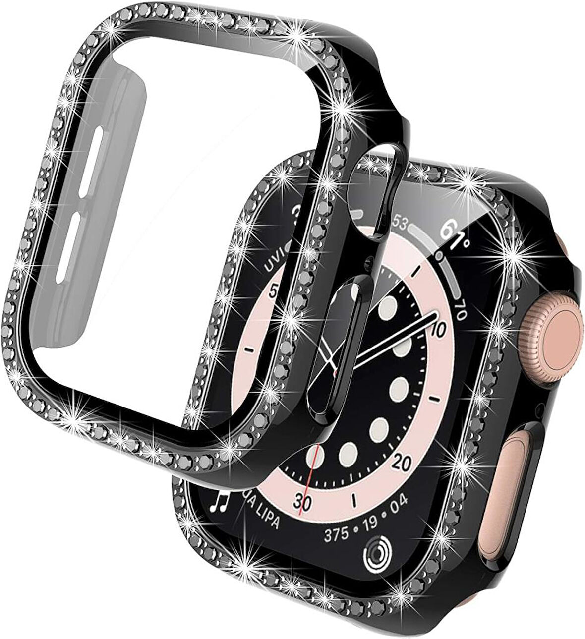 Apple Watch 7 8 9 41mm Ekran Koruyuculu Tek Sıra Kenar Taşlı Sert PC Kasa Koruyucu