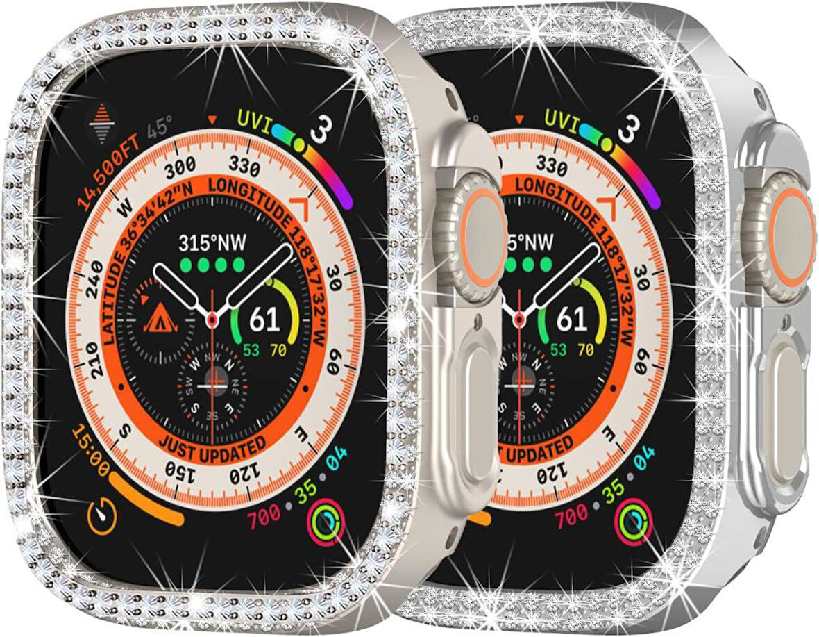 Apple Watch Ultra 1/2 49mm Ekran Koruyuculu Tek Sıra Kenar Taşlı Sert PC Kasa Koruyucu