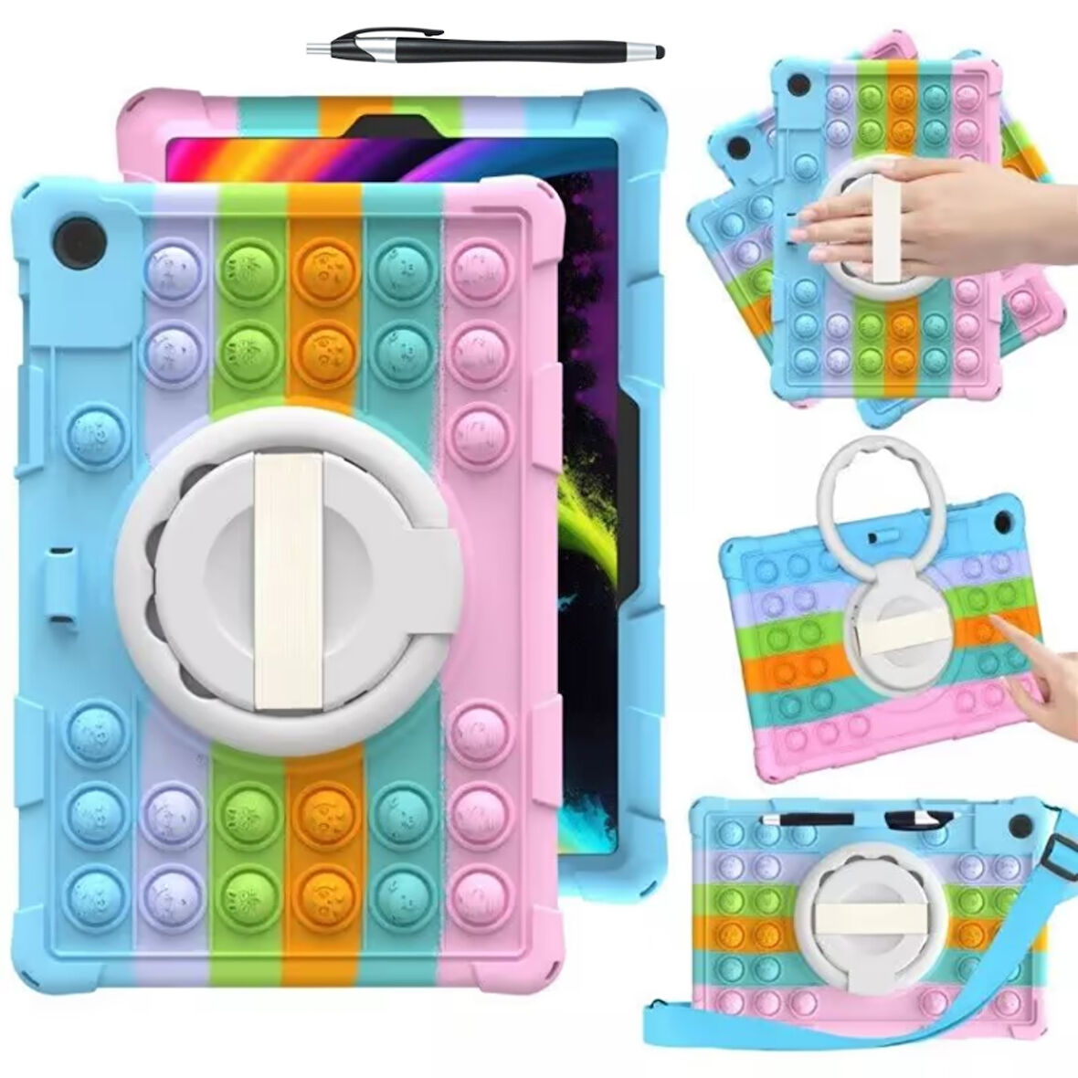 Samsung Galaxy Tab A9 8,7inç X110 X115 X117 Çocuk Kılıfı Antishock Patpatcık 360Standlı+Kalem