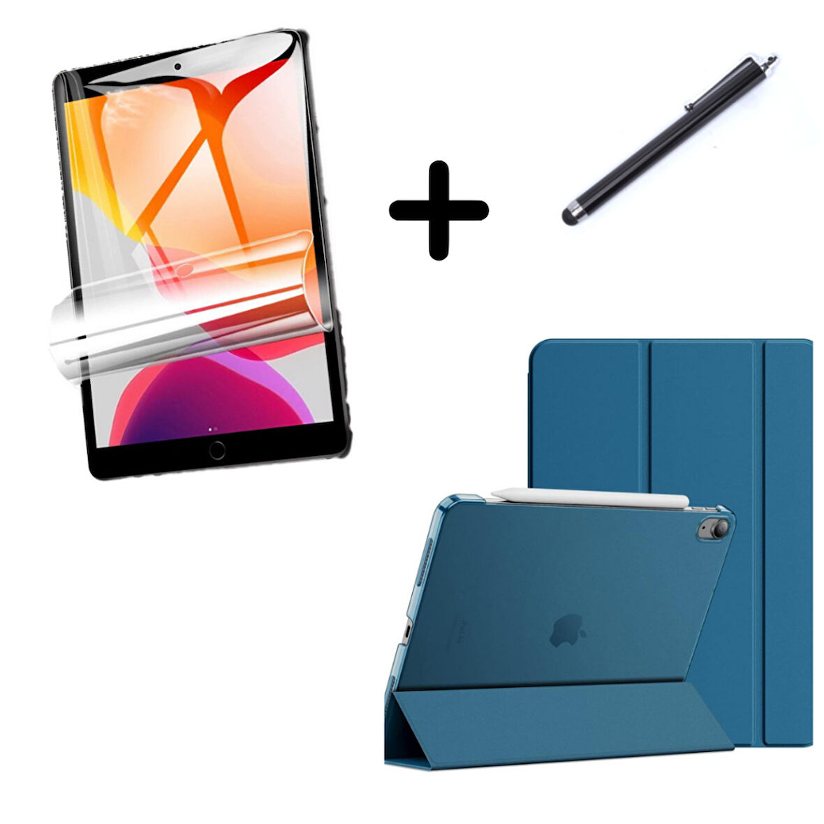 Apple iPad Air 11inç M2/M3 2025-2024 Kılıf SET PU Deri Smart Tablet Kilifi Ekran Koruyucu + Kalem