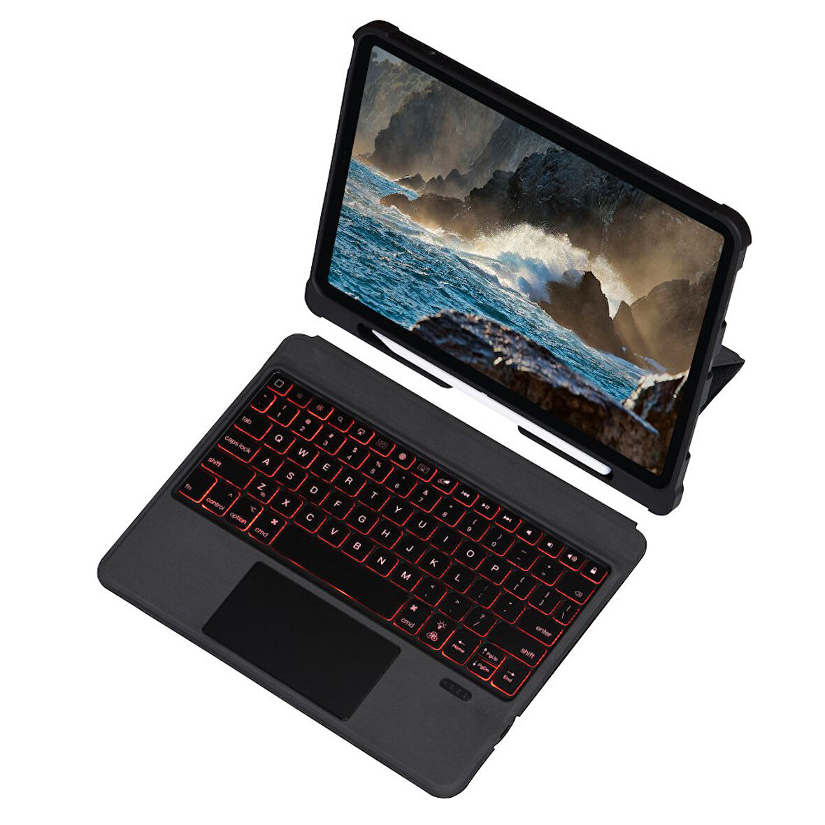 Apple iPad Air 13inç M2 2024 Kılıf Led Işıklı Magnetik Standlı Klavyeli Kılıf A2898 A2899 A2900