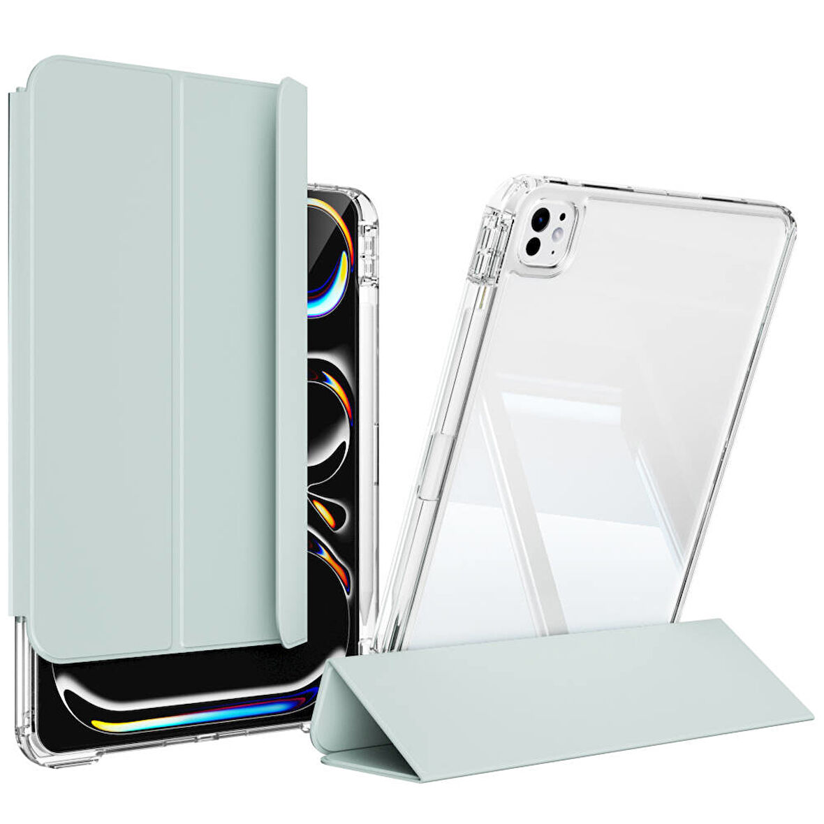 Apple iPad Pro 13inç M4 2024 Kılıf Kalem Bölmeli Akrilik Şeffaf Ayrılabilir Case A2925 A2926 A3007