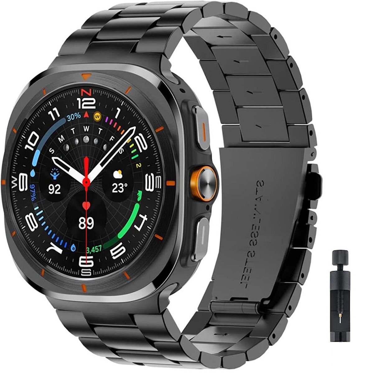 Samsung Galaxy Watch 7 Ultra 47mm Kordon Klipsli Metal Kordon 04 +Kısaltma Aparatı
