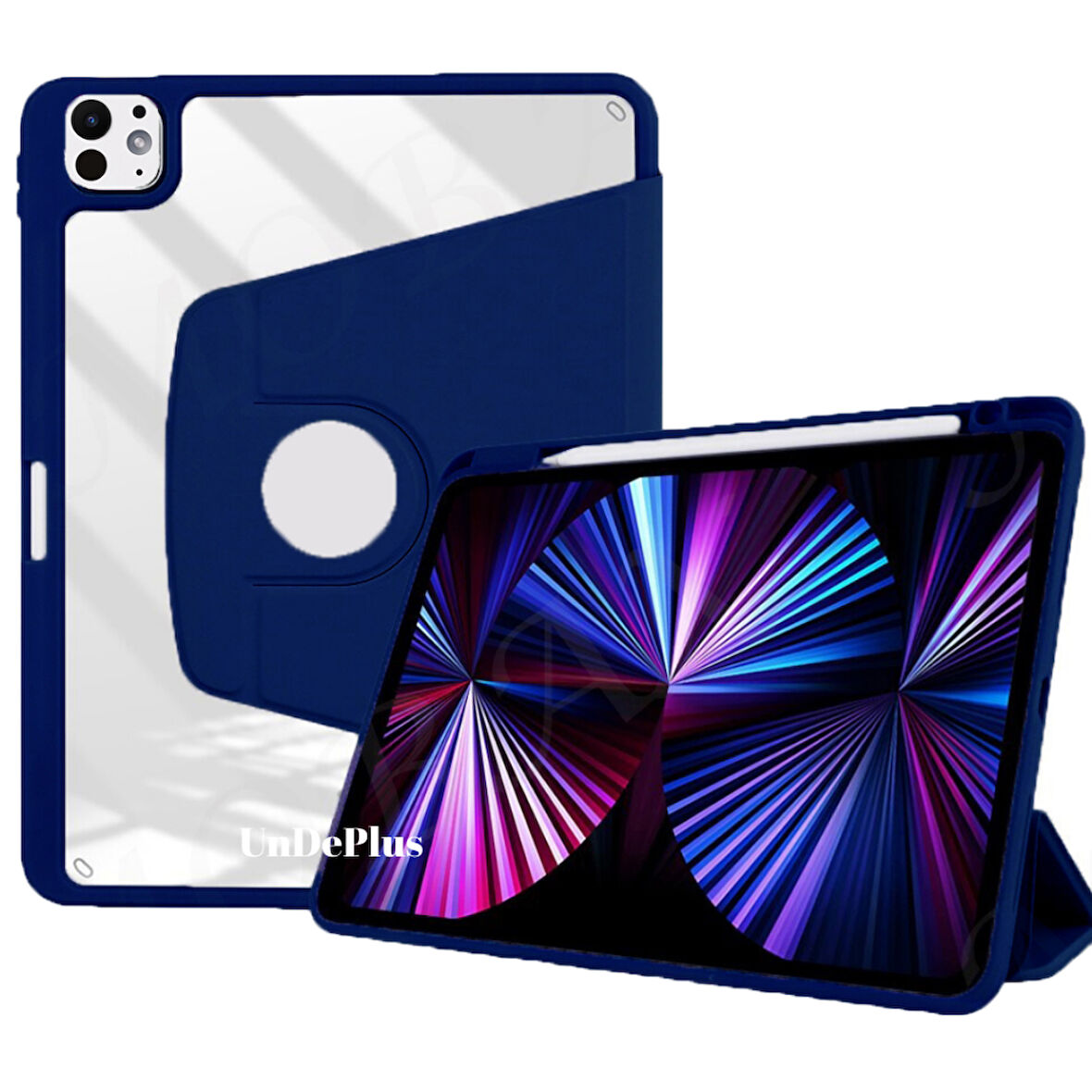 Apple iPad Pro 13inç M4 2024 Kılıf Termik Kalem Bölmeli Dönebilen Standlı Kılıf A2925 A2926 A3007