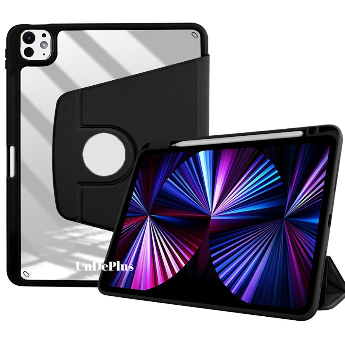 Apple iPad Pro 13inç M4 2024 Kılıf Termik Kalem Bölmeli Dönebilen Standlı Kılıf A2925 A2926 A3007