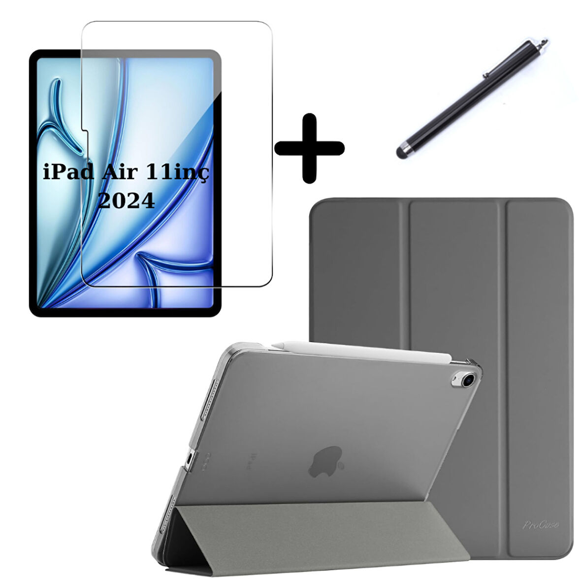 Apple iPad Air 11inç M2/M3 2025-2024 Kılıf SET PU Deri Smart Tablet Kilifi Ekran Koruyucu + Kalem