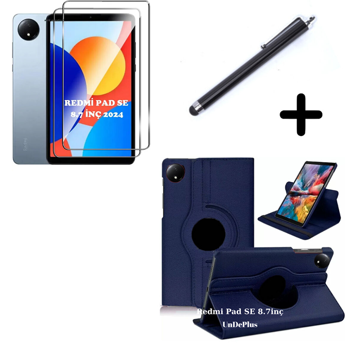 Xiaomi Redmi Pad SE 8.7inç Kılıf Dönen Tablet Kilifi Ekran Koruyucu+Kalem (RedmiPad SE 11inç Değildir)