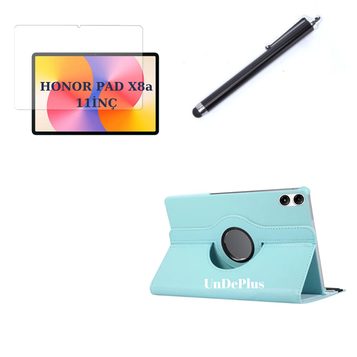 Honor Pad X8a 11inç Kılıf Dönen Tablet Kilifi Ekran Koruyucu+Kalem (HonorPad X8/X8 Pro Değildir)