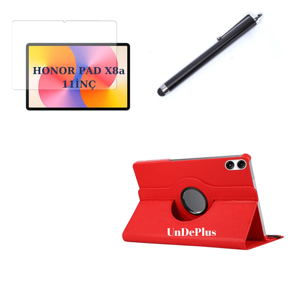 Honor Pad X8a 11inç Kılıf Dönen Tablet Kilifi Ekran Koruyucu+Kalem (HonorPad X8/X8 Pro Değildir)