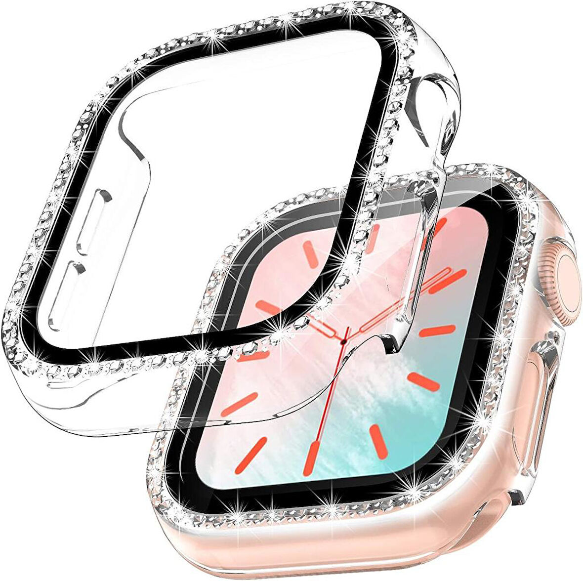 Apple Watch 10 serisi 46mm Ekran Koruyuculu Tek Sıra Kenar Taşlı Sert PC Kasa Koruyucu