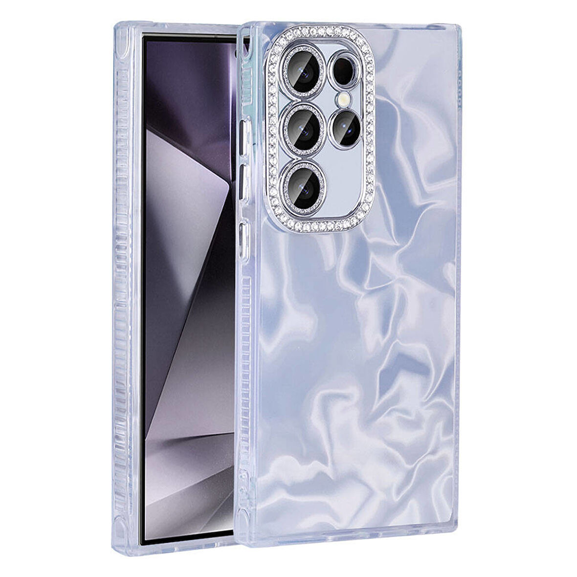 Samsung Galaxy S23 Ultra Kılıf Kenar Bumper Parlak Desen Taşlı Esila Kapak