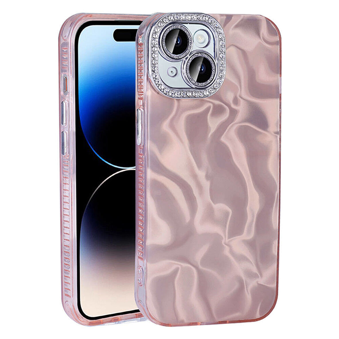 Apple iPhone 15 Plus Kılıf Kenar Bumper Parlak Desen Taşlı Esila Kapak