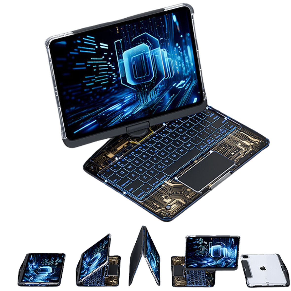 Apple iPad Air 11inç M2/M3 Air 4/5.Nesil 10.9 Kılıf Kablosuz Dönebilen Klavyeli Kılıf Keyboard 2025-2024