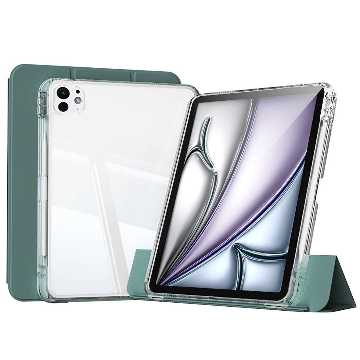 Apple iPad Pro 12.9 3./4./5./6. Nesil Kılıf Kalem Bölmeli Akrilik Şeffaf Ayrılabilir Case 2018-2022