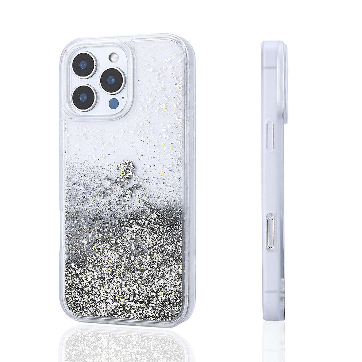 Apple iPhone 15 Pro Max Kılıf İçi Simli Sıvılı Şeffaf Keto Silikon Kapak
