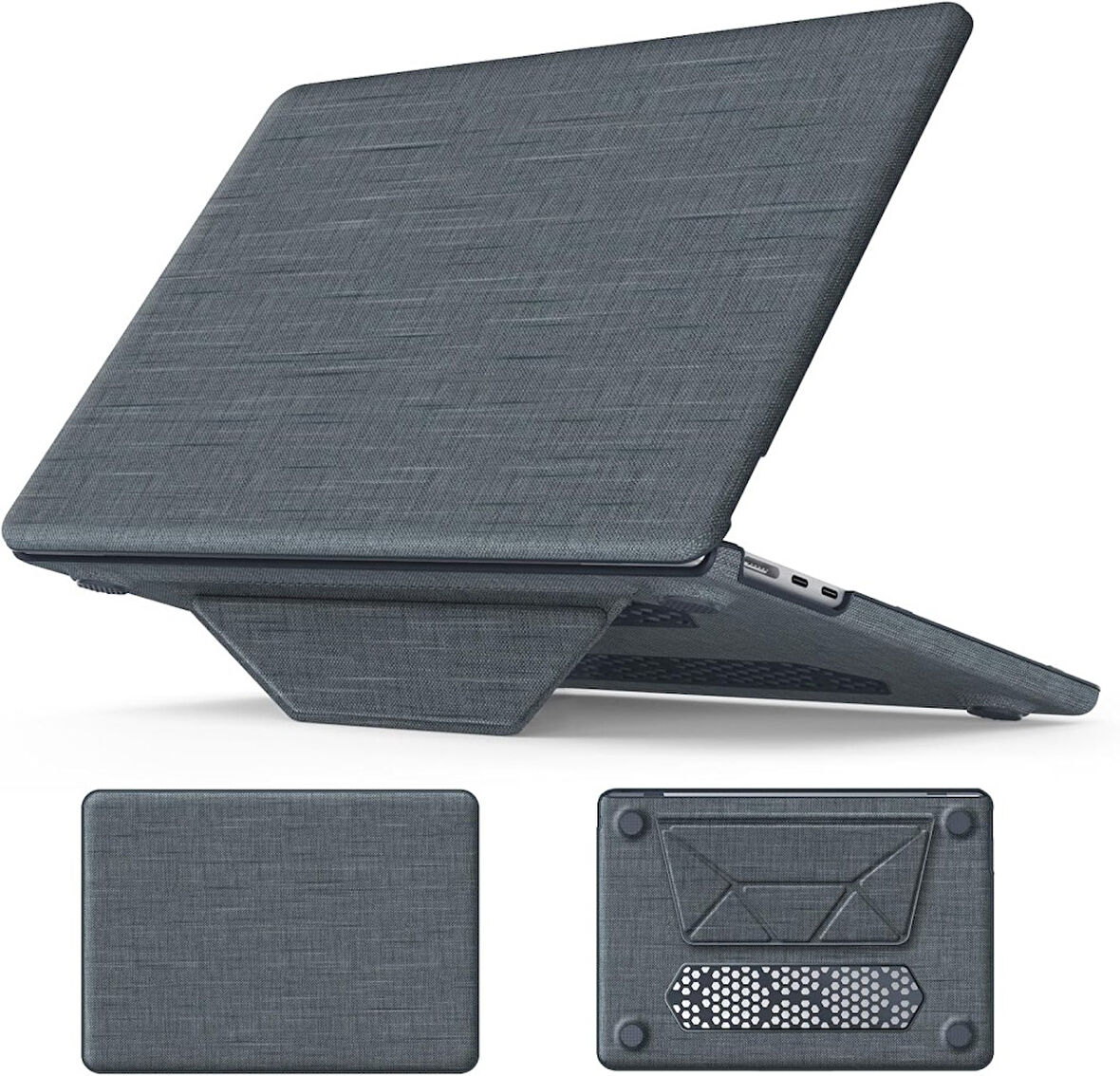 Apple Macbook Pro 16inç M3/M4/MAX A3403 A3186 A2991 Kılıf Nubuk Üçgen Standlı Havalandırmalı Kapak
