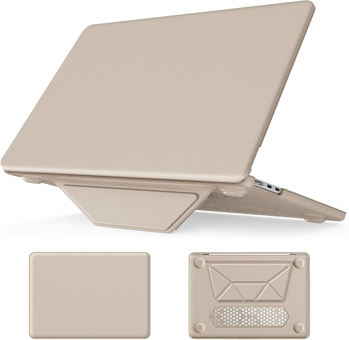 Apple Macbook Air 13.6inç M2/M3 A2681 A3113 Kılıf Synthetic İpeksi Deri Standlı Havalandırmalı Kapak 2022/2024
