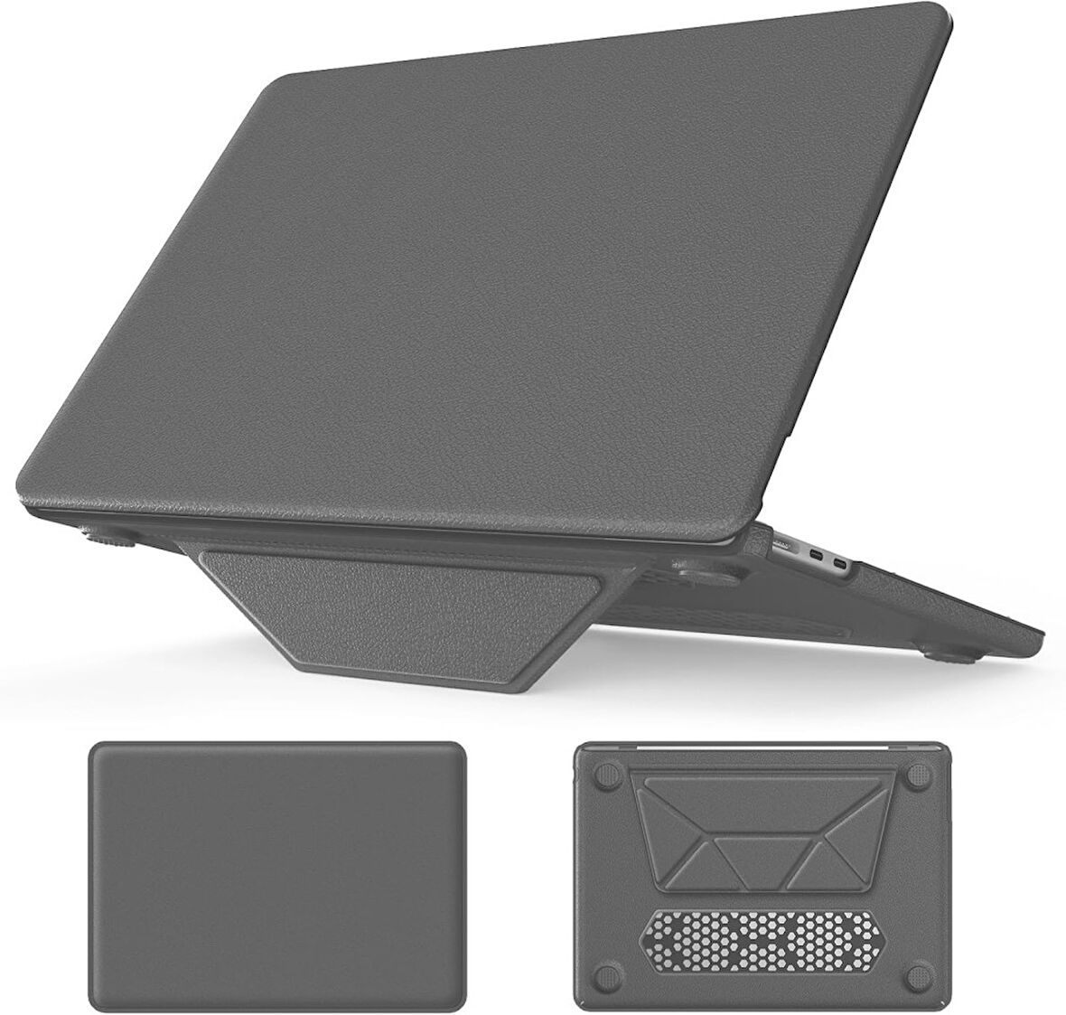 Apple Macbook Air 13.6inç M2/M3 A2681 A3113 Kılıf Synthetic İpeksi Deri Standlı Havalandırmalı Kapak 2022/2024
