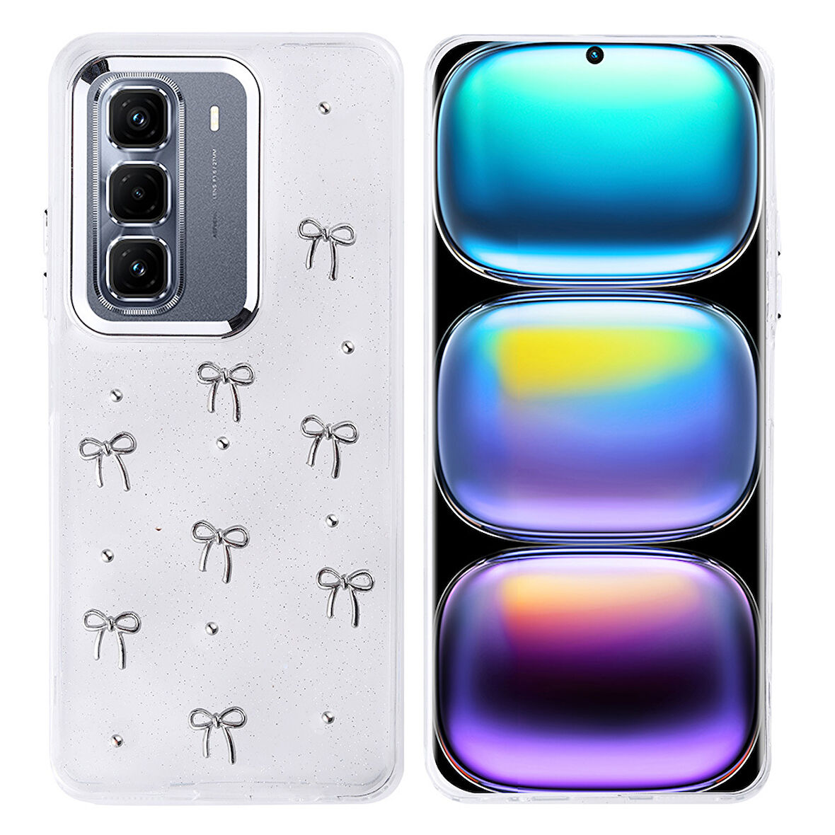 İnfinix Hot 50 Pro Plus 4G Kılıf Kabartmalı Kelebek-Kiraz-Çiçek Dizayn Şeffaf Kutup Kapak