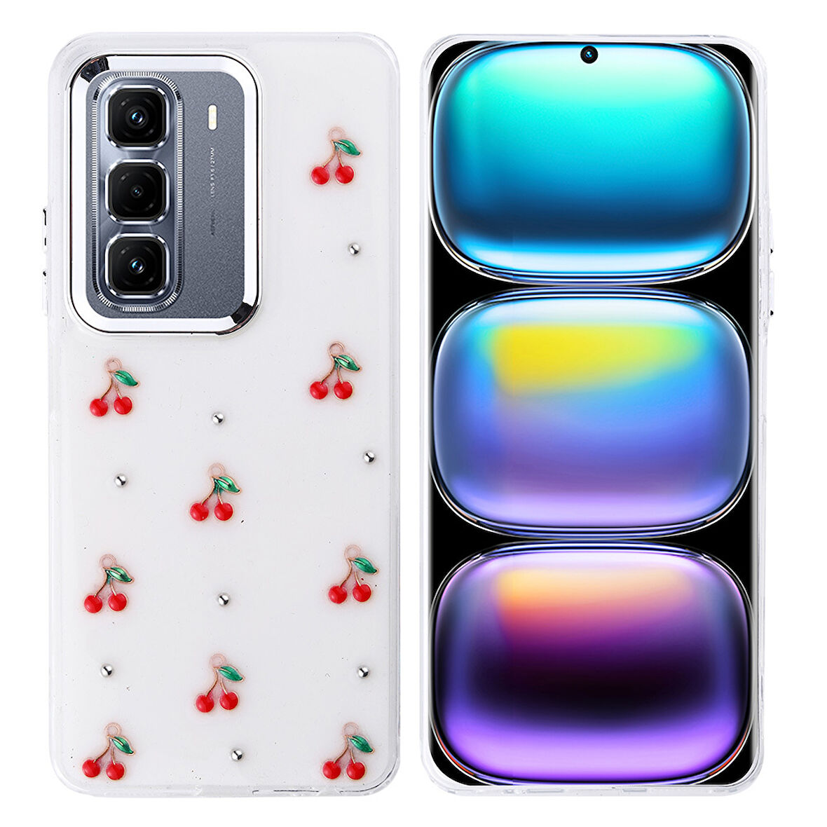 İnfinix Hot 50 Pro Plus 4G Kılıf Kabartmalı Kelebek-Kiraz-Çiçek Dizayn Şeffaf Kutup Kapak