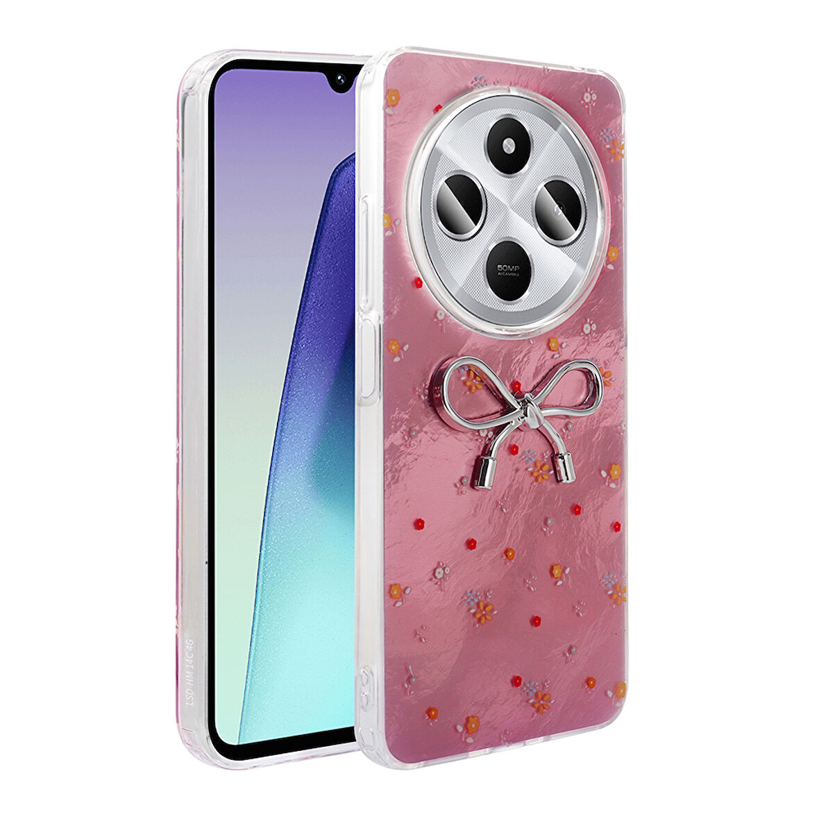 Xiaomi Redmi 14C 4G Kılıf Kamera Korumalı Fiyonk Kalp Figürlü Ponti Kapak