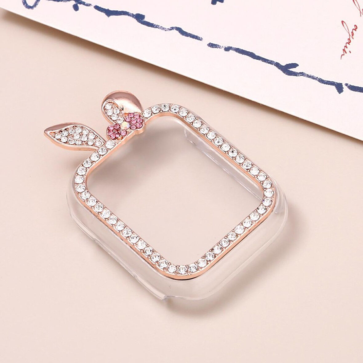 Apple Watch 7 8 9 41mm 3D Figürlü Taşlı Ekran Koruyuculu Sert PC Kasa Koruyucu