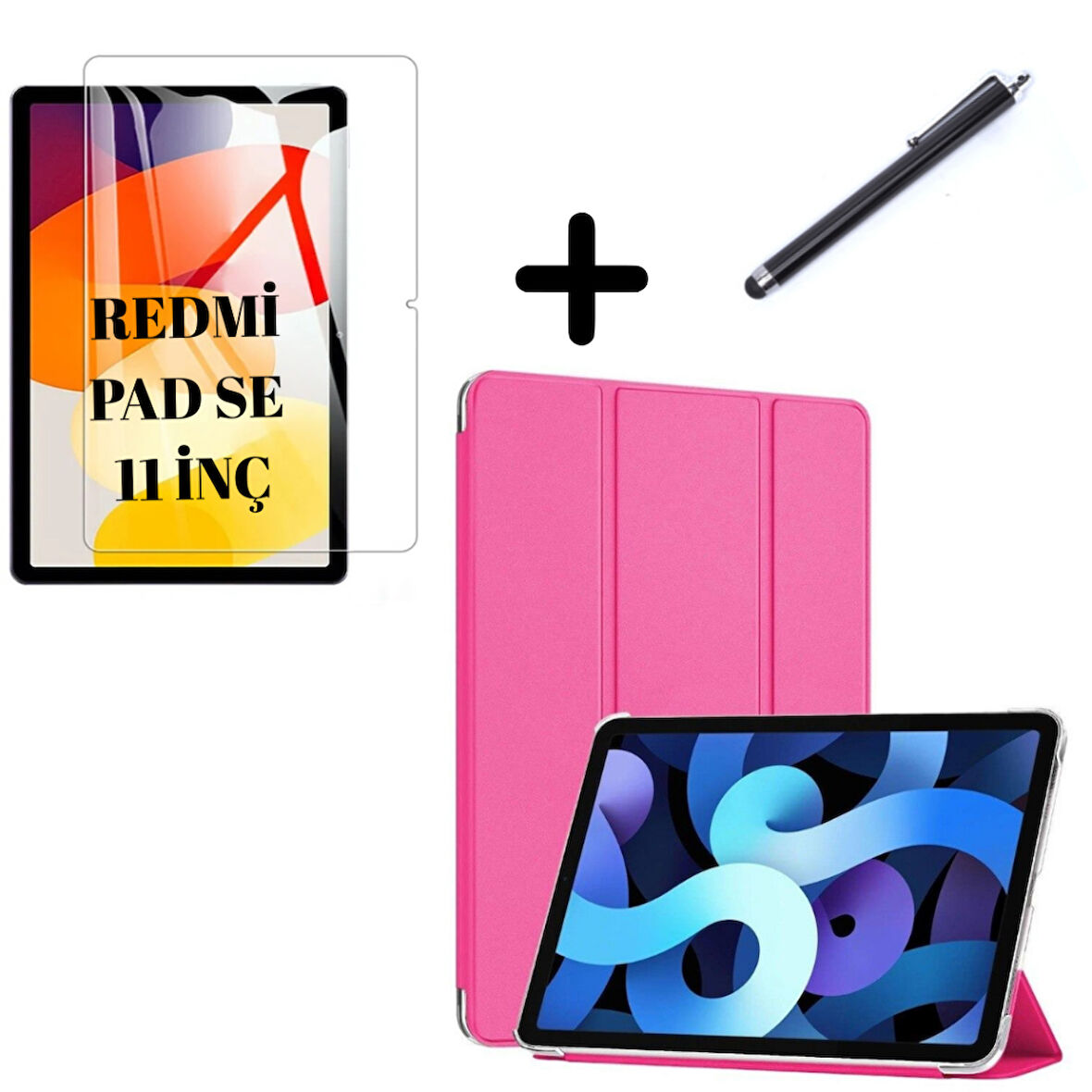 Xiaomi Redmi Pad SE 11inç Kılıf SET PU Deri Smart Tablet Kilifi Ekran Koruyucu + Kalem
