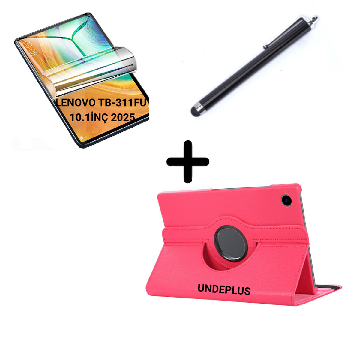 Lenovo Tab TB311FU 10.1inç Kılıf Dönen Tablet Kilifi Ekran Koruyucu+Kalem