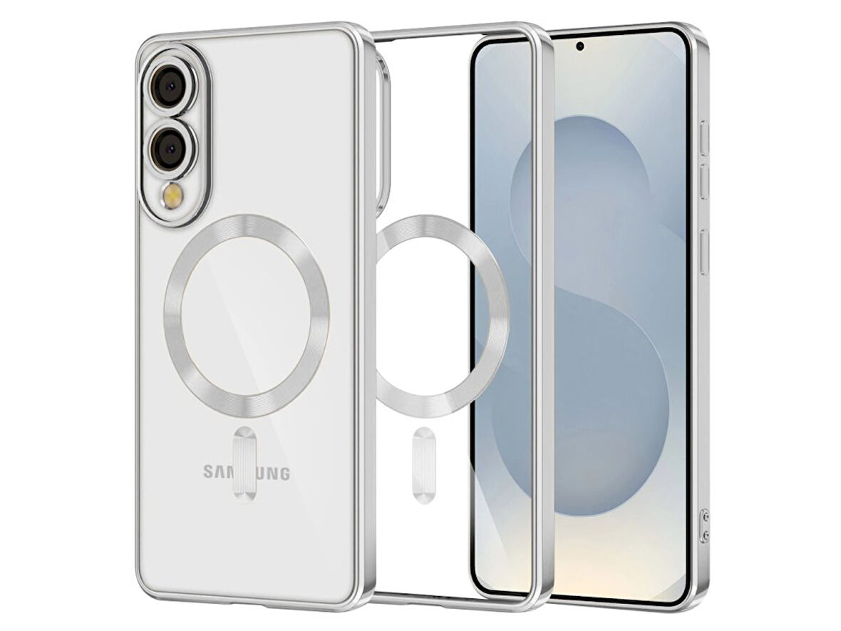 Samsung Galaxy S25 Edge için Magsafe ile uyumlu Kılıf Kamera Lensli Korumalı Şeffaf Silikon Kapak